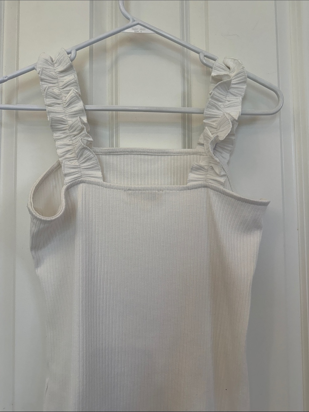 3/$20 Ruffled Strap Ribbed Camisole Tank Top - White - Picture 3 of 3